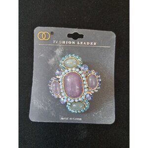 Vintage Inspired Fashion Leaders  Purple & Blue Rhinestones Brooch/Pin